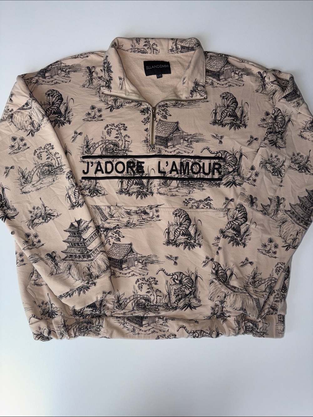 SILLANDENIM Men's Beige Zip-Up Sweater - 'J'Adore L'Amour'